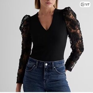 Express Black Top with Lace Sleeves